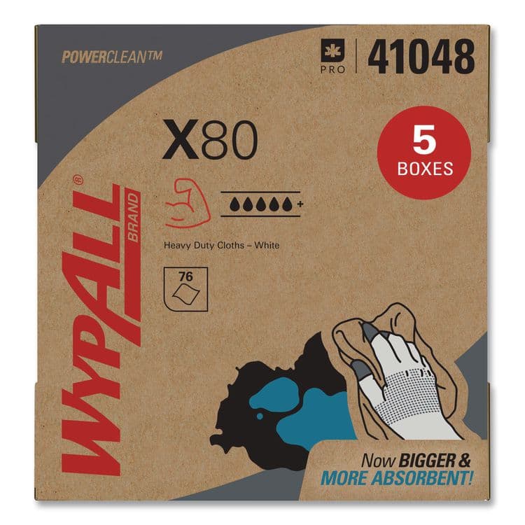 KIMBERLY CLARK Power Clean X80 Cloths, HYDROKNIT, POP-UP Box, 8.34 x 16.8, White, 76/Box, 5 Boxes/Carton (KCC41048)