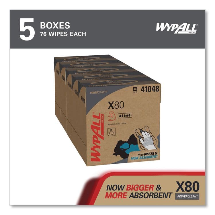 KIMBERLY CLARK Power Clean X80 Cloths, HYDROKNIT, POP-UP Box, 8.34 x 16.8, White, 76/Box, 5 Boxes/Carton (KCC41048) thumbnail 2