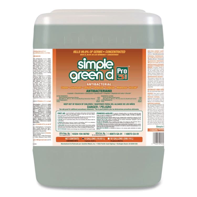 SUNSHINE MAKERS, . d Pro 3 Plus Antibacterial Concentrate, Herbal Scent, 5 gal Pail (SMP3301005)