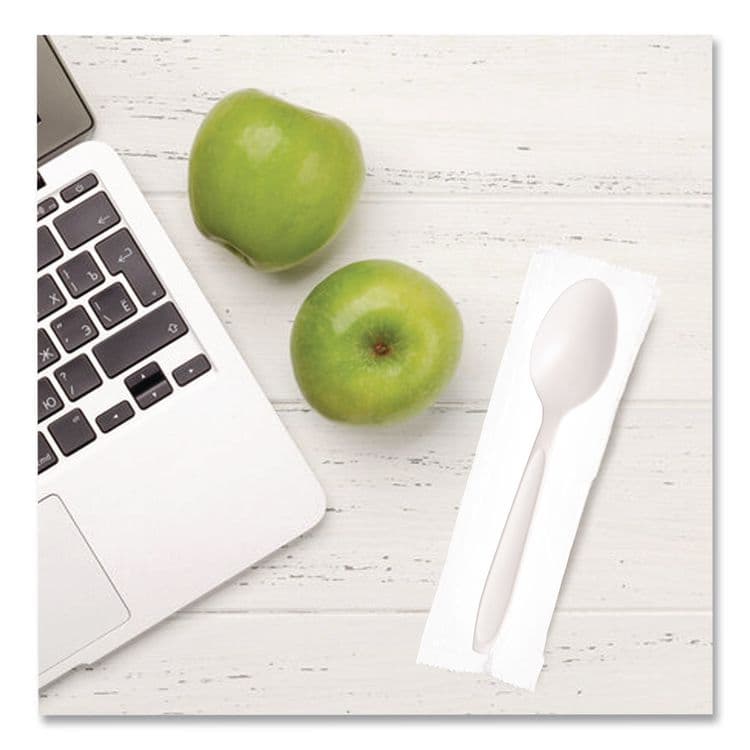 DART Reliance Mediumweight Cutlery, Individually Wrapped, Spoon, Plastic, White, 1,000/Carton (SCCRSW3) thumbnail 4