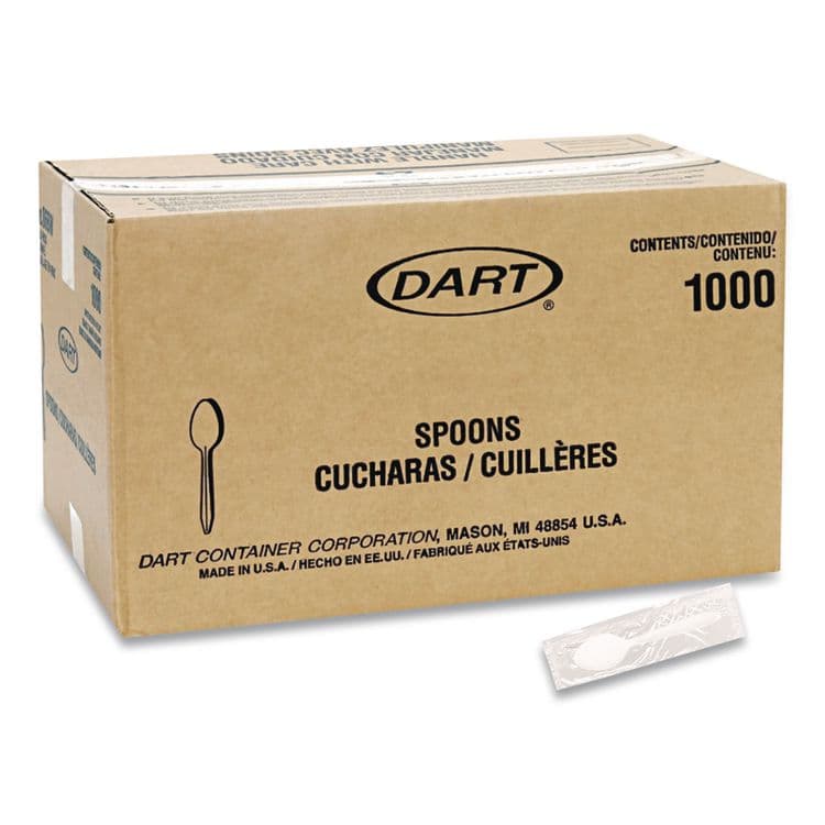 DART Reliance Mediumweight Cutlery, Individually Wrapped, Spoon, Plastic, White, 1,000/Carton (SCCRSW3)