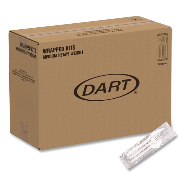 DART Reliance Mediumweight Cutlery Kit, Fork/Knife/Spoon, Plastic, White, 500/Carton (SCCRSW7Z)