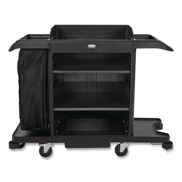 RUBBERMAID COMMERCIAL PROD. Full-Size Housekeeping Cart, Plastic, 3 Shelves, 1 Bin, 24.4 x 62.4 x 49, Black (RCP2202581)