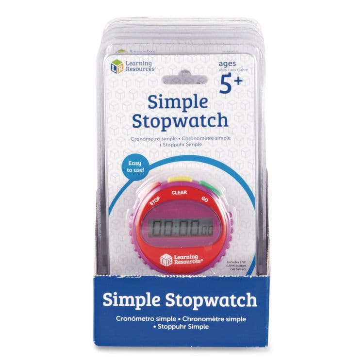 LEARNING RESOURCES Simple Stopwatch, Accurate to 1/100 seconds, Randomly Assorted Colors, Black Lanyard, Set of 6 (LRNLER0809)