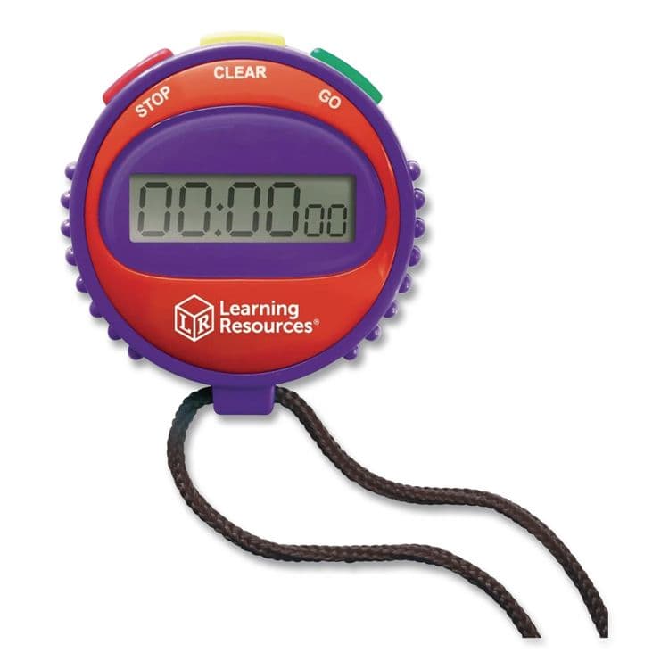 LEARNING RESOURCES Simple Stopwatch, Accurate to 1/100 seconds, Randomly Assorted Colors, Black Lanyard, Set of 6 (LRNLER0809) thumbnail 4