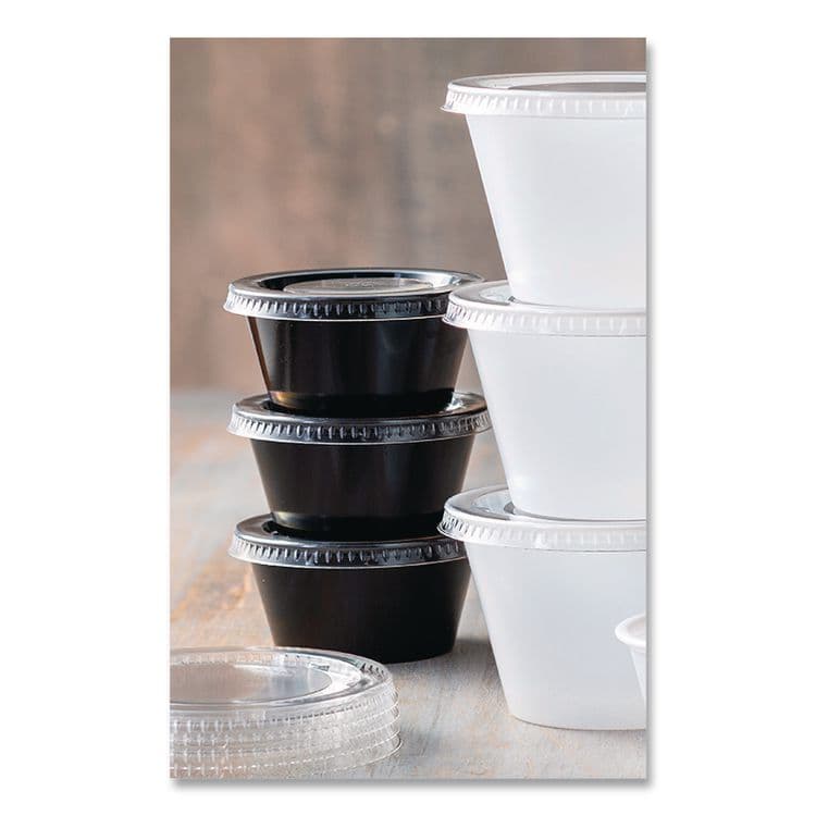 FABRI-KAL Portion Cups, 2 oz, Plastic, Black, 250/Sleeve, 10 Sleeves/Carton (FABPC200B) thumbnail 4