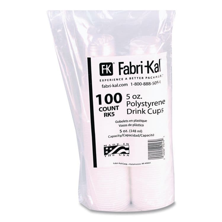 FABRI-KAL RK Ribbed Cold Drink Cups, 5 oz, Plastic, Clear, 100/Bag, 25 Bags/Carton (FABRK5) thumbnail 2