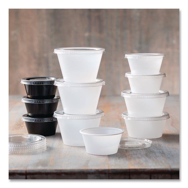 FABRI-KAL Portion Cup Lids, Fits 1.5 oz to 2.5 oz Portion Cups, Plastic, Clear, 125/Sleeve, 20 Sleeves/Carton (FABXL250PC) thumbnail 4
