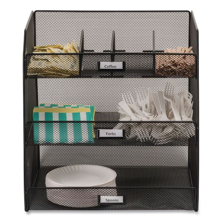 SAFCO PRODUCTS Onyx Breakroom Organizers, 3 Compartments,14.63 x 11.75 x 15, Steel Mesh, Black (SAF3293BL) thumbnail 3