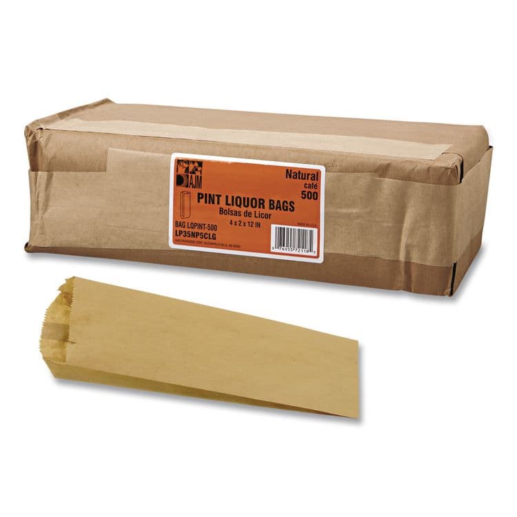 GEN Grocery Paper Bags for Liquor Takeout, Pint Size, 35# Basis Weight, 3.75" x 2.25" x 11.25", Kraft, 500/Bundle (BAGLQPINT500)