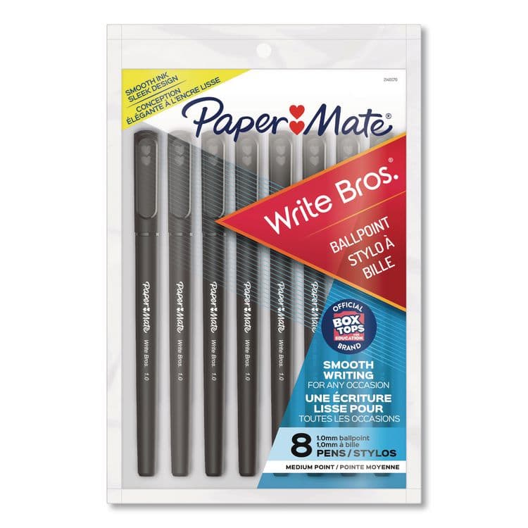 SANFORD Write Bros. Ballpoint Pen, Stick, Medium 1 mm, Black Ink, Black Barrel, 8/Pack (PAP2140570)