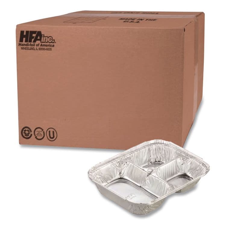HFA Aluminum Oblong Container with Lid, 3 Compartments, 24 oz, 8.5 x 6.38 x 1.47, Silver, 250/Carton (HFA204535250W)