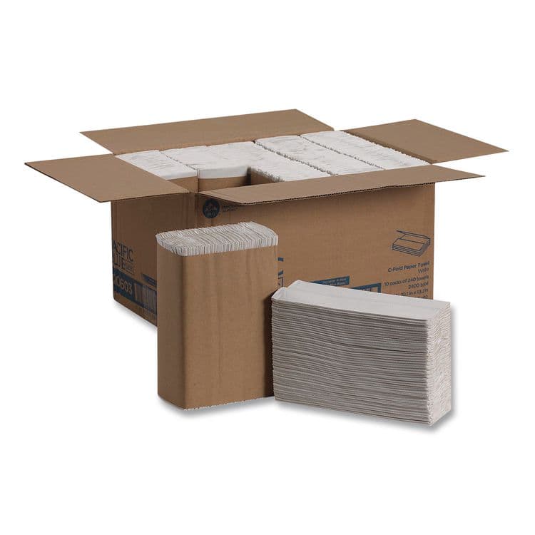 GEORGIA PACIFIC Pacific Blue Basic C-Fold Paper Towels, 1-Ply, 10.1 x 13.2, White, 240/Pack, 10 Packs/Carton (GPC20603)