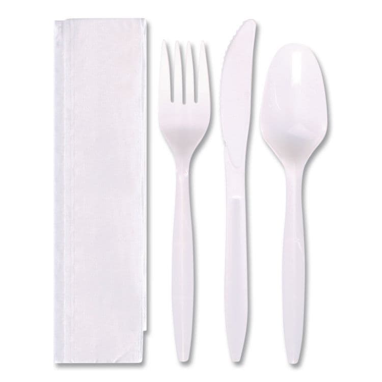 HOFFMASTER Economy Cutlery Kit, Fork/Knife/Napkin/Spoon, Plastic, White, 250/Carton (HFM117799) thumbnail 3