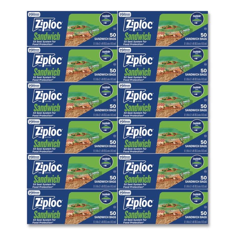 SC JOHNSON Resealable Sandwich Bags, 6.5" x 5.88", Clear, 50 Bags/Box, 12 Boxes/Carton (SJN383179)