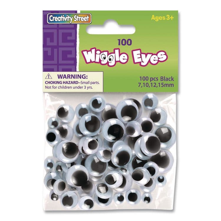 PACON CORPORATION Wiggle Eyes Assortment, 0.27", 0.39", 0.47", 0.59", Black, 100/Pack (CKCPAC344602R)