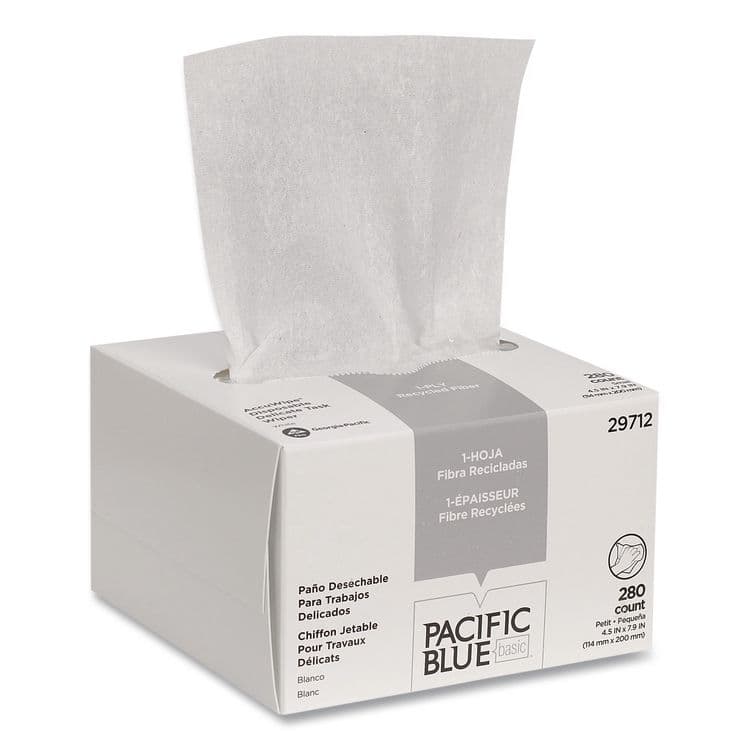 GEORGIA PACIFIC AccuWipe Recycled One-Ply Delicate Task Wipers, 1-Ply, 4.5 x 8.25, Unscented, White, 280/Box (GPC29712)