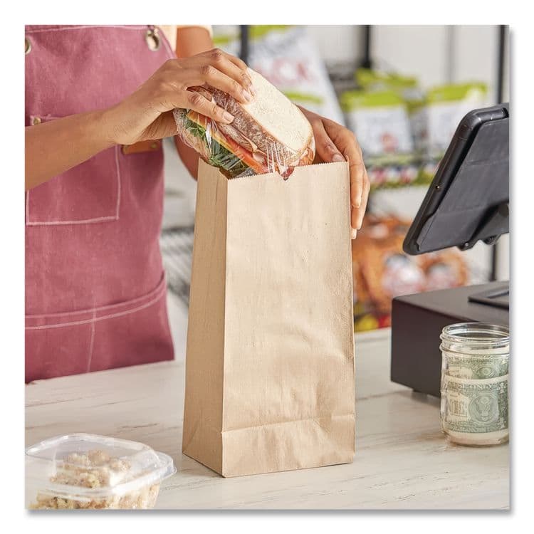ROSS & WALLACE PAPER PRODUCTS, . Grocery Paper Bags, 8# Size, Extra-Heavy-Duty, 60# Basis Weight, 6" x 3.88" x 12.5", Kraft, 500/Bundle (BAGGX8500) thumbnail 3