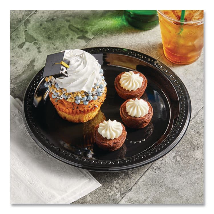 HUHTAMAKI Heavyweight Plastic Plates, 10.25" dia, Black, 125/Pack, 4 Packs/Carton (HUH81410) thumbnail 2