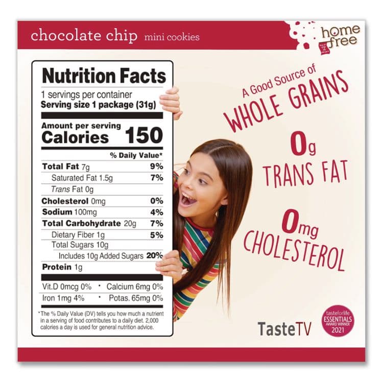 HOMEFREE Gluten Free Chocolate Chip Mini Cookies, 1.1 oz Pack, 30/Carton (HMF01873) thumbnail 4