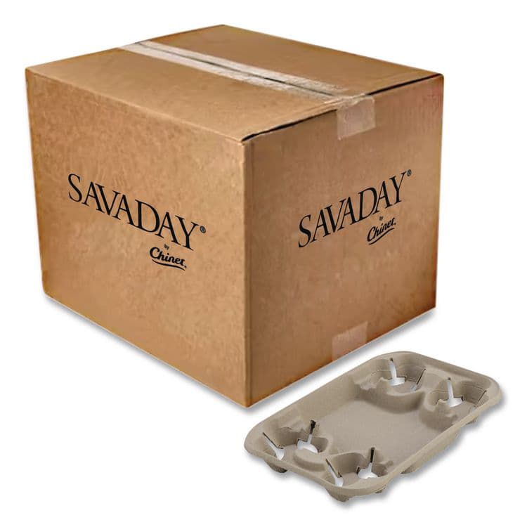 HUHTAMAKI StrongHolder Molded Fiber Cup/Food Tray, 8 oz to 22 oz, Four Cups + Food Tray, Beige, 250/Carton (HUH20969CT)