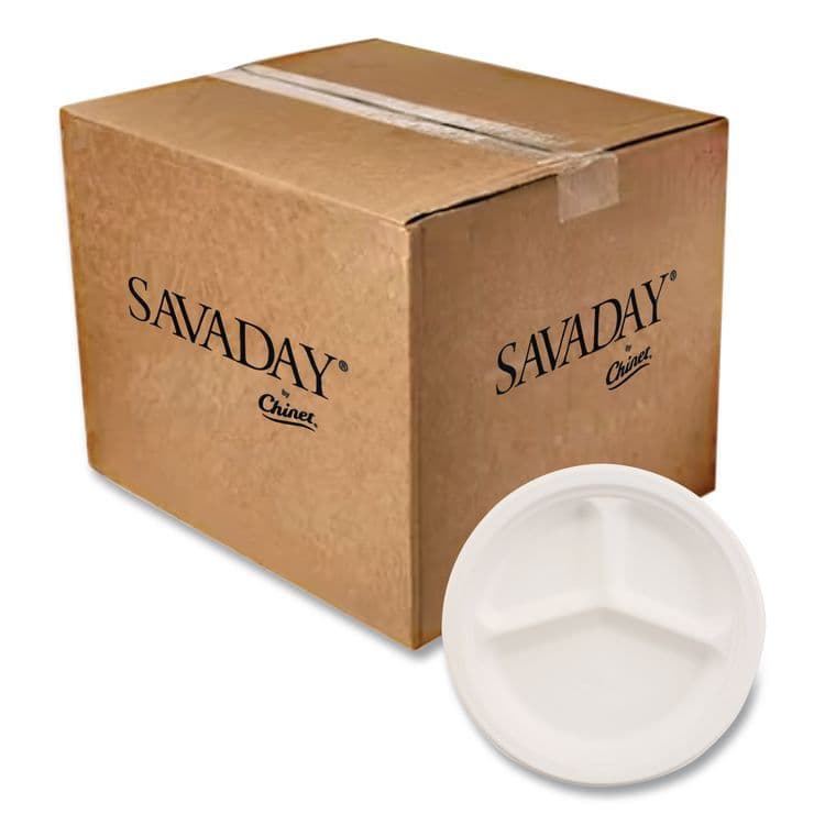 HUHTAMAKI Paper Dinnerware, 3-Compartment Plate, 10.25" dia, White, 500/Carton (HUH21204CT)