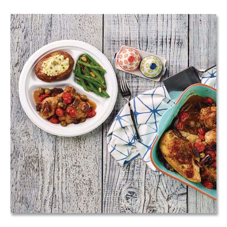 HUHTAMAKI Paper Dinnerware, 3-Compartment Plate, 9.25" dia, White, 500/Carton (HUH21228) thumbnail 3