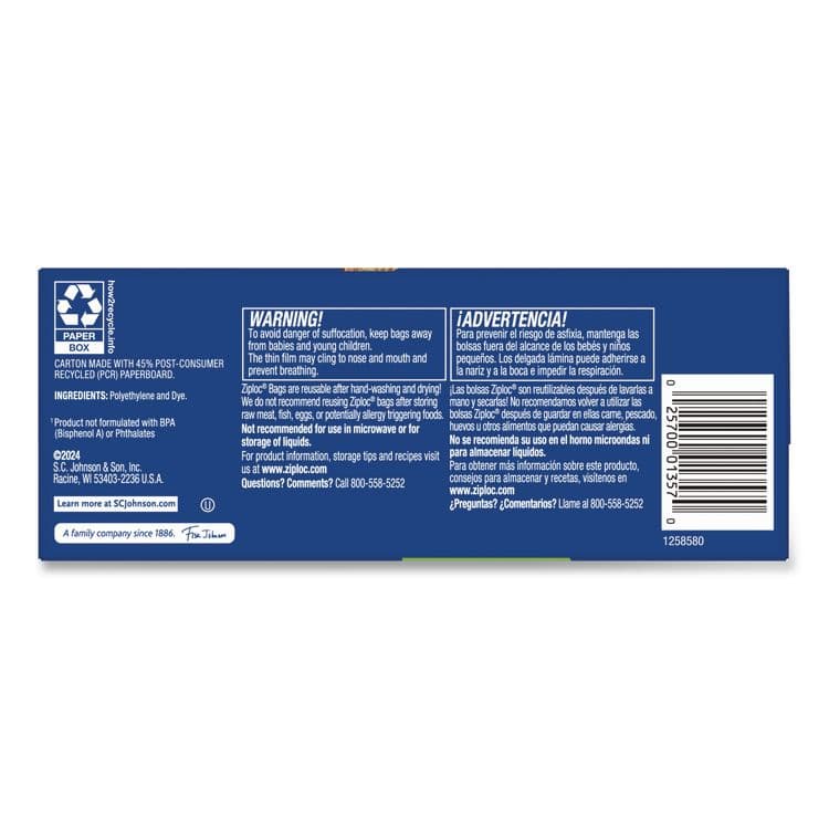 SC JOHNSON Resealable Sandwich Bags, 6.5" x 5.88", Clear, 105 Bags/Box, 12 Boxes/Carton (SJN383211) thumbnail 4