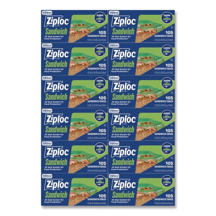 SC JOHNSON Resealable Sandwich Bags, 6.5" x 5.88", Clear, 105 Bags/Box, 12 Boxes/Carton (SJN383211)