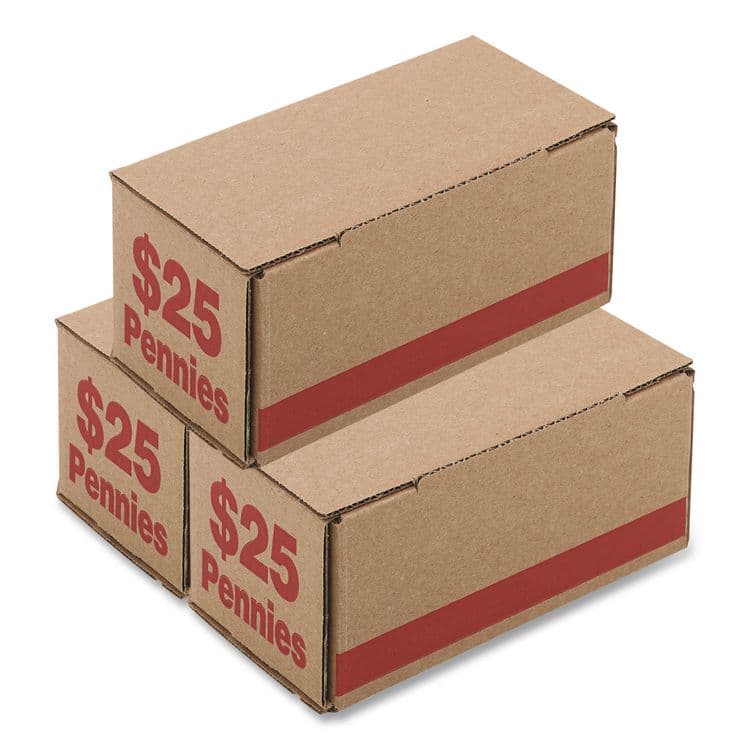 ICONEX Corrugated Coin Storage and Shipping Boxes, Accommodates $25 in Pennies, 8.5" x 4.38" x 3.63", Red/Kraft, 50/Carton (ICX94190086) thumbnail 3