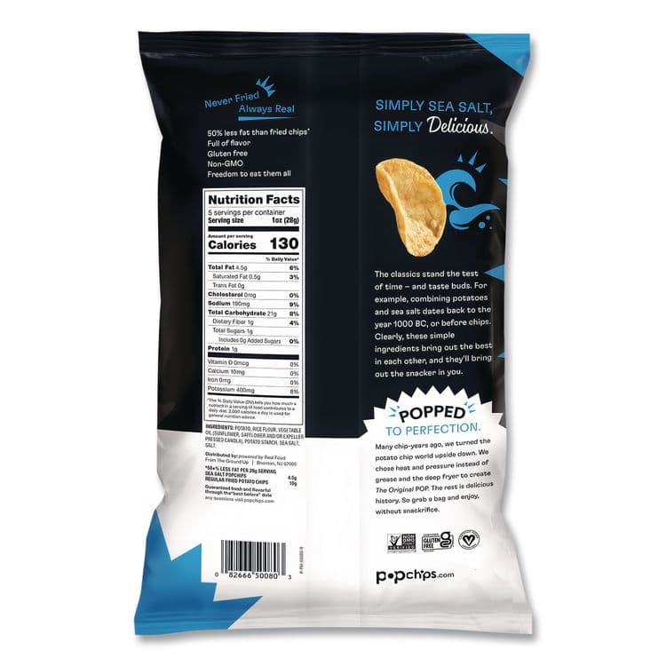 POPCHIPS Potato Chips, Sea Salt Flavor, 0.8 oz Bag, 24/Carton (PPH71100) thumbnail 2
