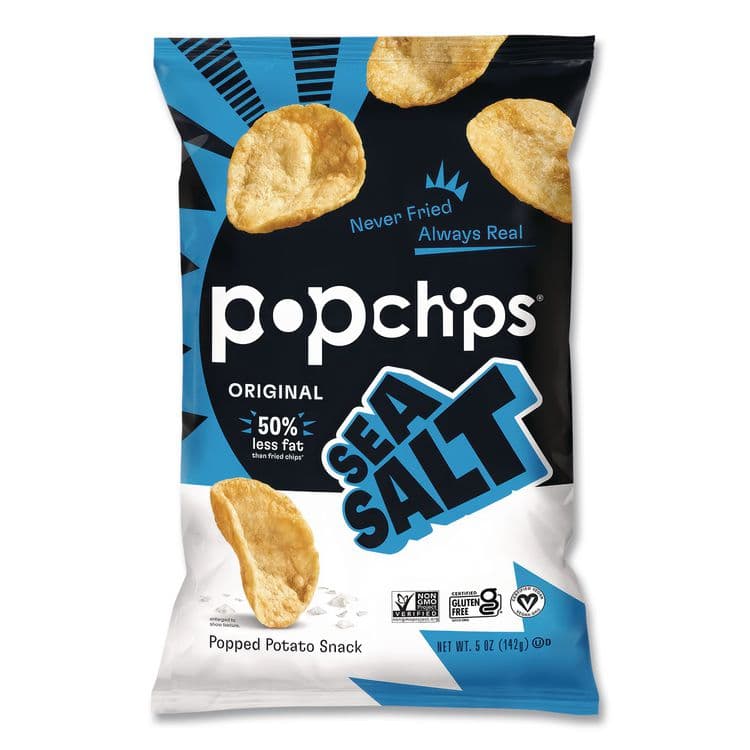 POPCHIPS Potato Chips, Sea Salt Flavor, 0.8 oz Bag, 24/Carton (PPH71100)