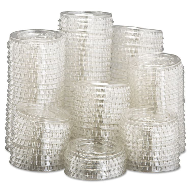 DART Portion/Souffle Cup Lids, Fits 0.5 oz to 1 oz Portion Cups, Plastic, Clear, 125/Pack, 20 Packs/Carton (DCCPL100N) thumbnail 4