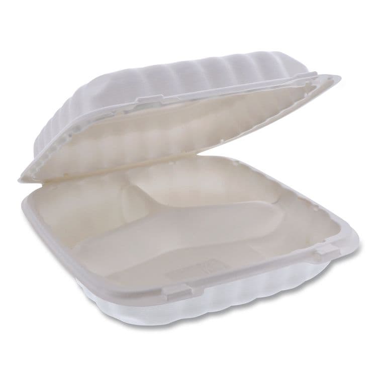 PACTIV EVERGREEN CORPORATION EarthChoice SmartLock Microwavable MFPP Hinged Lid Container, 3 Compartments, 9.33 x 8.88 x 3.1, White, Plastic, 120/Carton (PCTYCN80903)