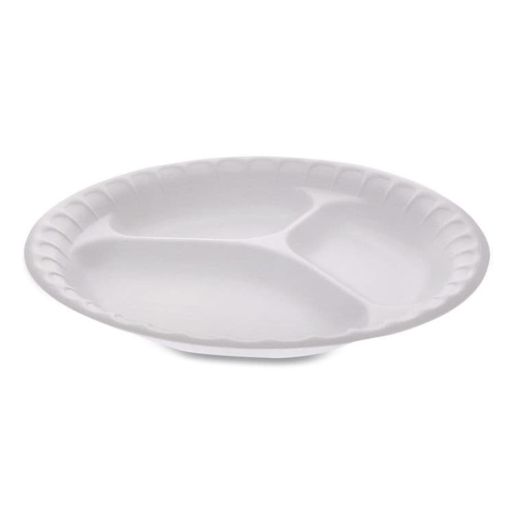 PACTIV EVERGREEN CORPORATION Placesetter Satin Non-Laminated Foam Dinnerware, 3-Compartment Plate, 9" dia, White, 500/Carton (PCT0TH10011)
