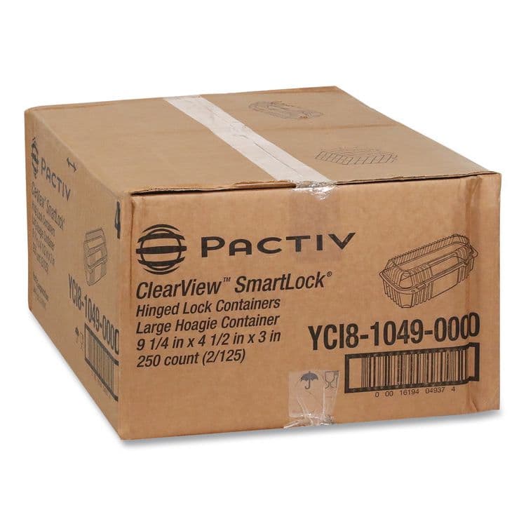 PACTIV EVERGREEN CORPORATION ClearView SmartLock Hinged Lid Container, Hoagie Container, 27 oz, 9.3 x 4.5 x 3, Clear, Plastic, 250/Carton (PCTYCI81049) thumbnail 2