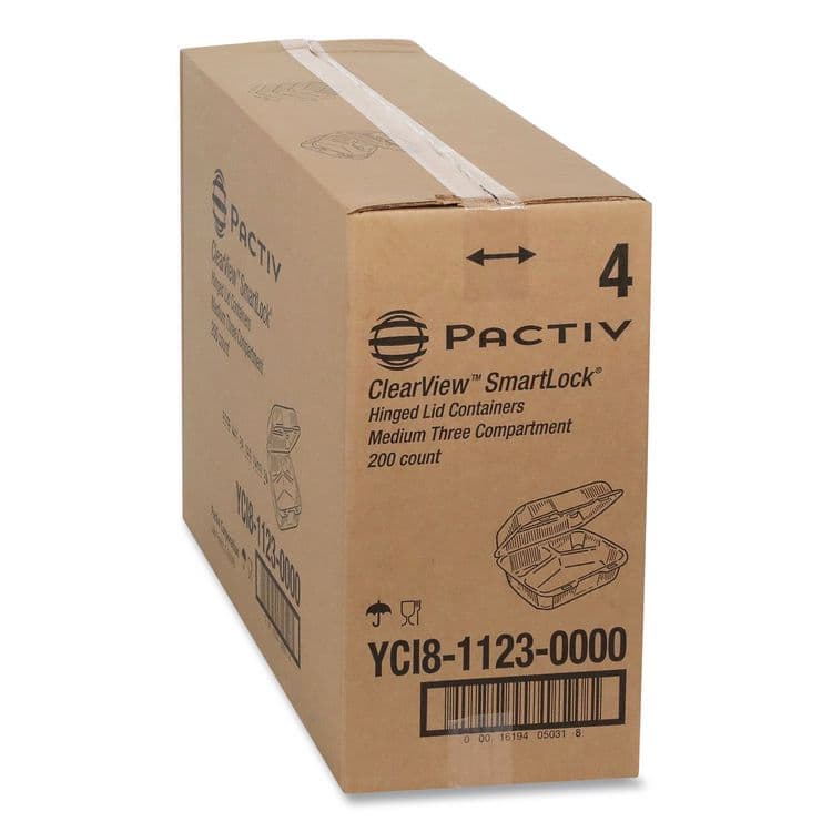PACTIV EVERGREEN CORPORATION ClearView SmartLock Hinged Lid Container, 3 Compartments, 5 oz/14 oz, 8.2 x 8.3 x 2,9, Clear, Plastic, 200/Carton (PCTYCI81123) thumbnail 2