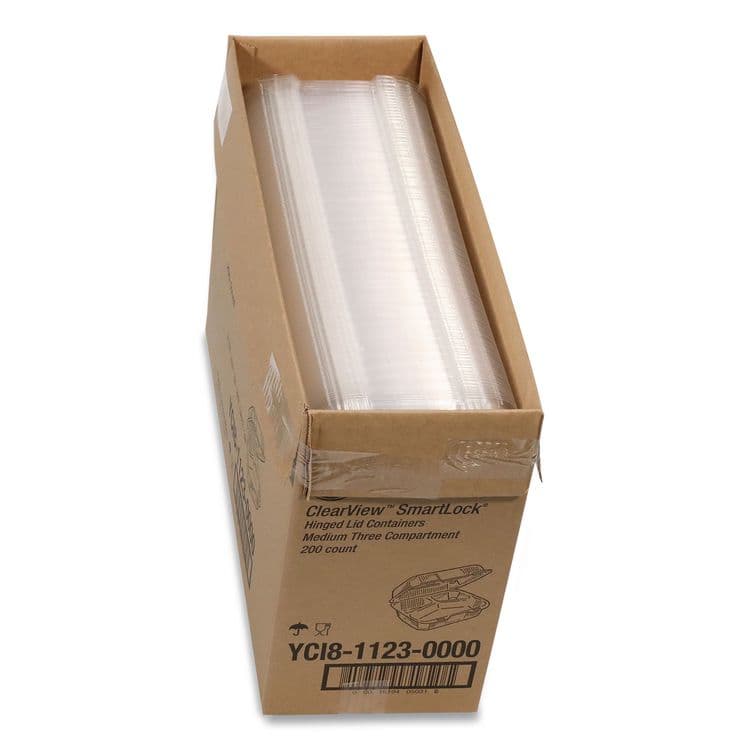 PACTIV EVERGREEN CORPORATION ClearView SmartLock Hinged Lid Container, 3 Compartments, 5 oz/14 oz, 8.2 x 8.3 x 2,9, Clear, Plastic, 200/Carton (PCTYCI81123) thumbnail 3