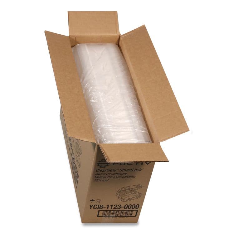 PACTIV EVERGREEN CORPORATION ClearView SmartLock Hinged Lid Container, 3 Compartments, 5 oz/14 oz, 8.2 x 8.3 x 2,9, Clear, Plastic, 200/Carton (PCTYCI81123) thumbnail 4