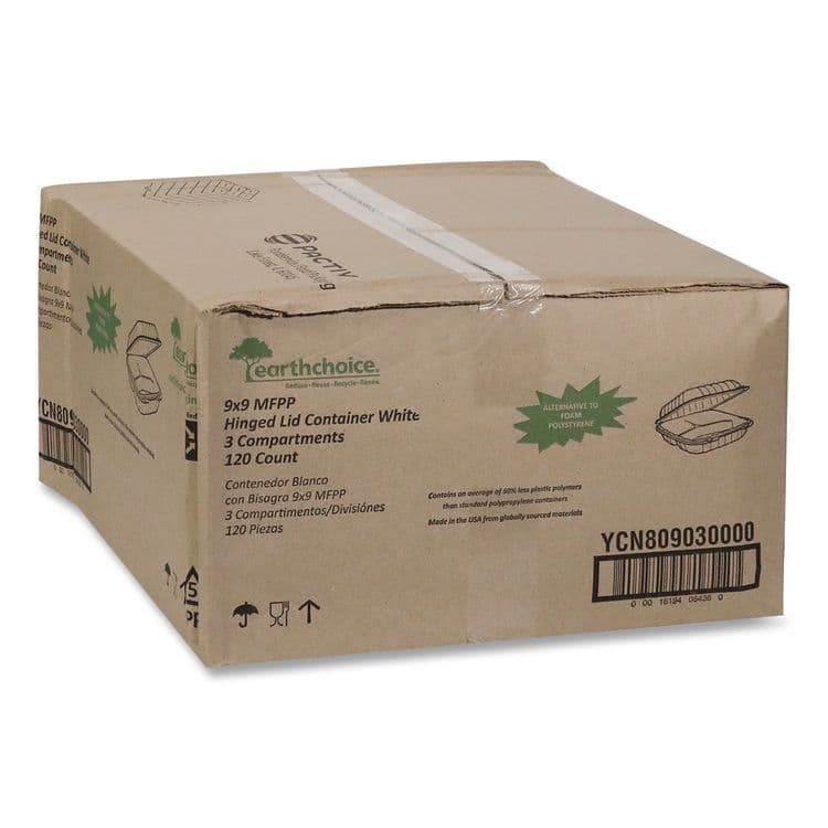 PACTIV EVERGREEN CORPORATION EarthChoice SmartLock Microwavable MFPP Hinged Lid Container, 3 Compartments, 9.33 x 8.88 x 3.1, White, Plastic, 120/Carton (PCTYCN80903) thumbnail 2