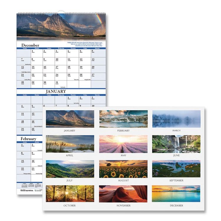 HOUSE OF DOOLITTLE Earthscapes Recycled 3-Month Vertical Wall Calendar, Scenic Photography, 8 x 17, White Sheets, 14-Month: Dec 2025 to Jan 2027 (HOD3636)