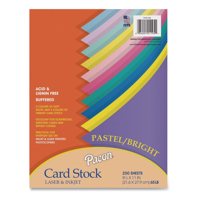 PACON CORPORATION Array Card Stock, 65 lb. Cover Weight, 8.5 x 11, Assorted, 250/Pack (PAC101195)