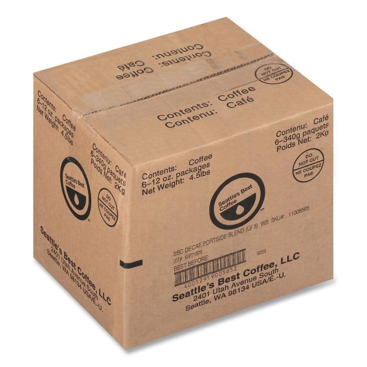 SEATTLE'S BEST COFFEE, LLC Port Side Blend Whole Bean Coffee, Decaffeinated Medium Roast, 12 oz Bag, 6/Carton (SEA11008565CT) thumbnail 4