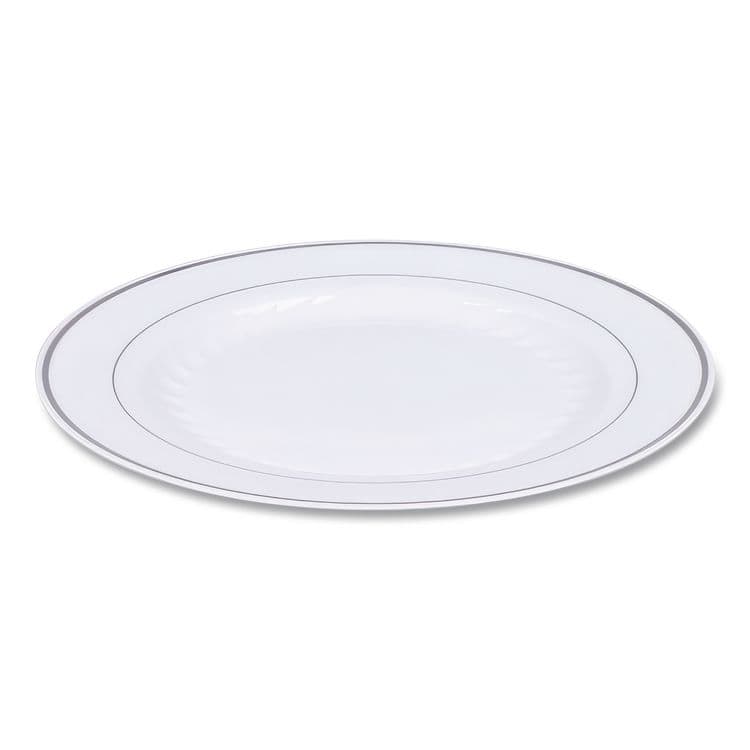 WNA, . Masterpiece Plastic Plates, 10.25" dia, White/Silver, 10/Pack, 12 Packs/Carton (WNARSM101210WS) thumbnail 2