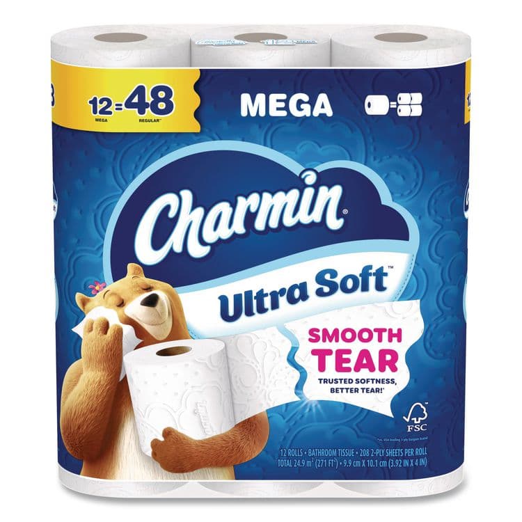 PROCTER & GAMBLE Ultra Soft Bathroom Tissue, Mega Roll, Septic Safe, 2-Ply, White, 208 Sheets/Roll, 12 Rolls/Pack (PGC17579PK)