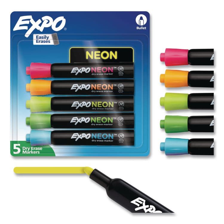 SANFORD Neon Windows Dry Erase Marker, Broad Bullet Tip, Assorted Colors, 5/Pack (SAN2211553)