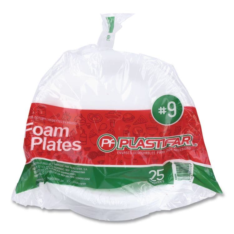 PLASTIFAR SA Foam Dinnerware, Plate, 9" dia, White, 25/Pack, 20 Packs/Carton (PST12003) thumbnail 4