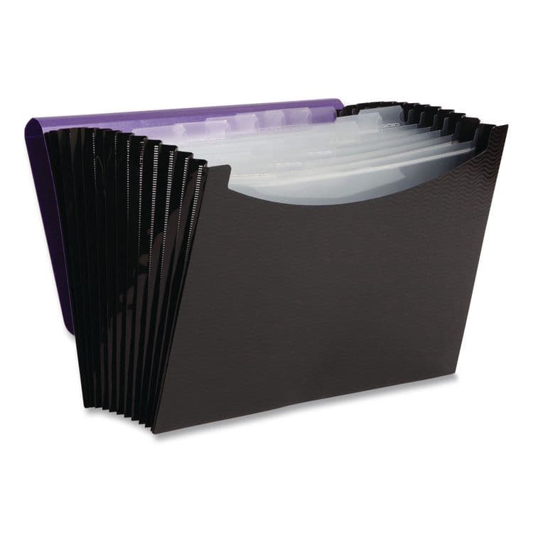 SMEAD MANUFACTURING CO. 12-Pocket Poly Expanding File, 0.88" Expansion, 12 Sections, Cord/Hook Closure, 1/6-Cut Tabs, Letter Size, Black/Purple (SMD70862)
