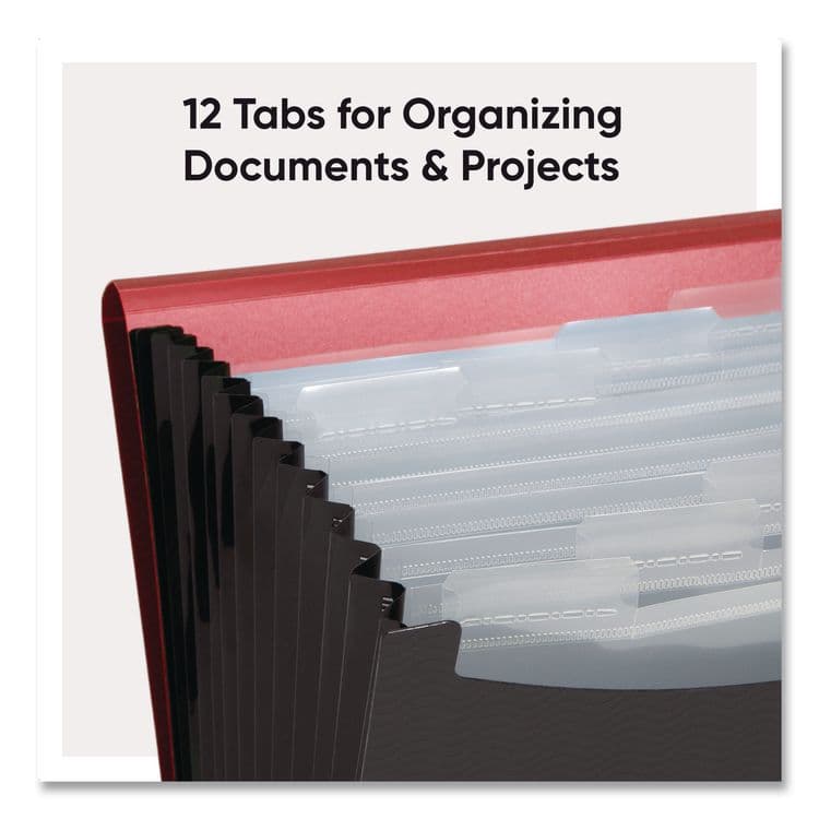 SMEAD MANUFACTURING CO. 12-Pocket Poly Expanding File, 0.88" Expansion, 12 Sections, Cord/Hook Closure, 1/6-Cut Tabs, Letter Size, Black/Red (SMD70866) thumbnail 2