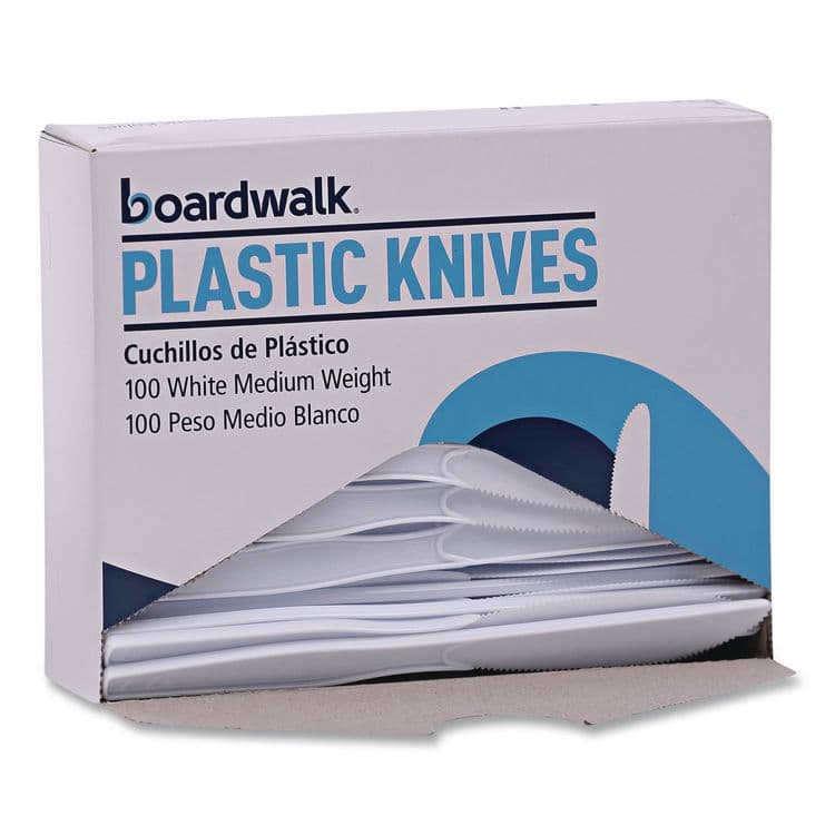 BOARDWALK Mediumweight Polystyrene Cutlery, Knife, Plastic, White, 100/Box (BWKKNIFEMWPSBX) thumbnail 3